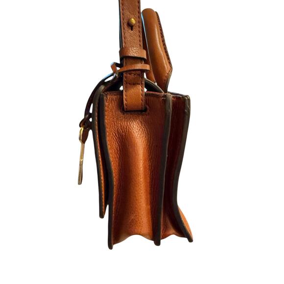 Fossil Wiley Mini Leather Satchel Brown Crossbody Bag Brass Buckle Key Charm - Picture 12 of 15